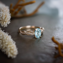 Load image into Gallery viewer, Neptune’s Kiss Solid Gold Blue Aquamarine Engagement Ring, Aquamarine Engagement ring
