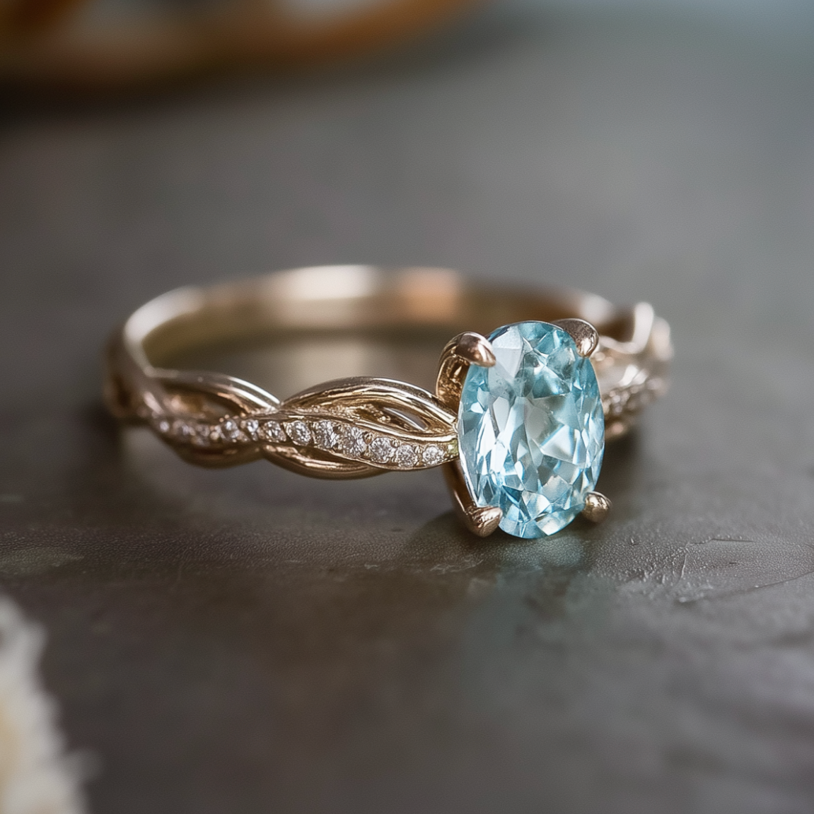 Neptune’s Kiss Solid Gold Blue Aquamarine Engagement Ring, Aquamarine Engagement ring