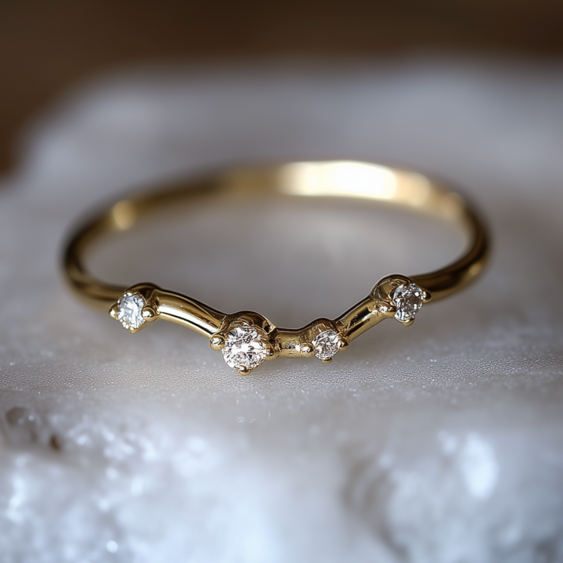 Moonstream Diamond Stacking ring, Free Formed Diamond Wedding Band