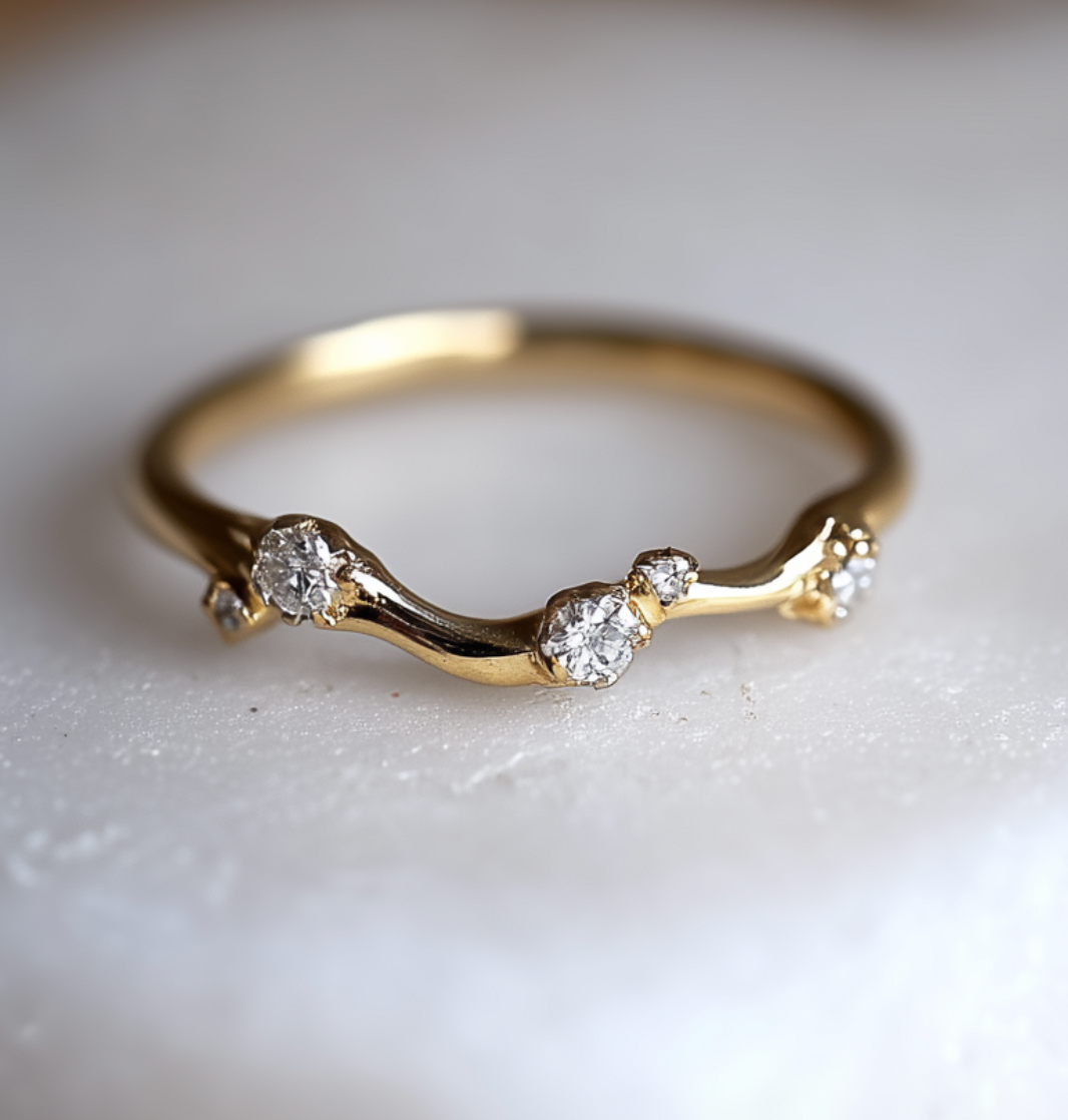Startmist Moonstream Diamond Stacking ring, Free Formed Diamond Wedding Band