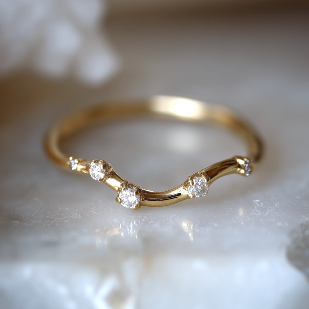Rillight Diamond Stacking ring, Free Formed Diamond Wedding Band