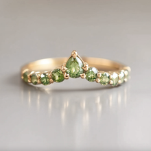 Load image into Gallery viewer, Green Horizon Curved Gold Wedding Stackable Band, Wedding band
