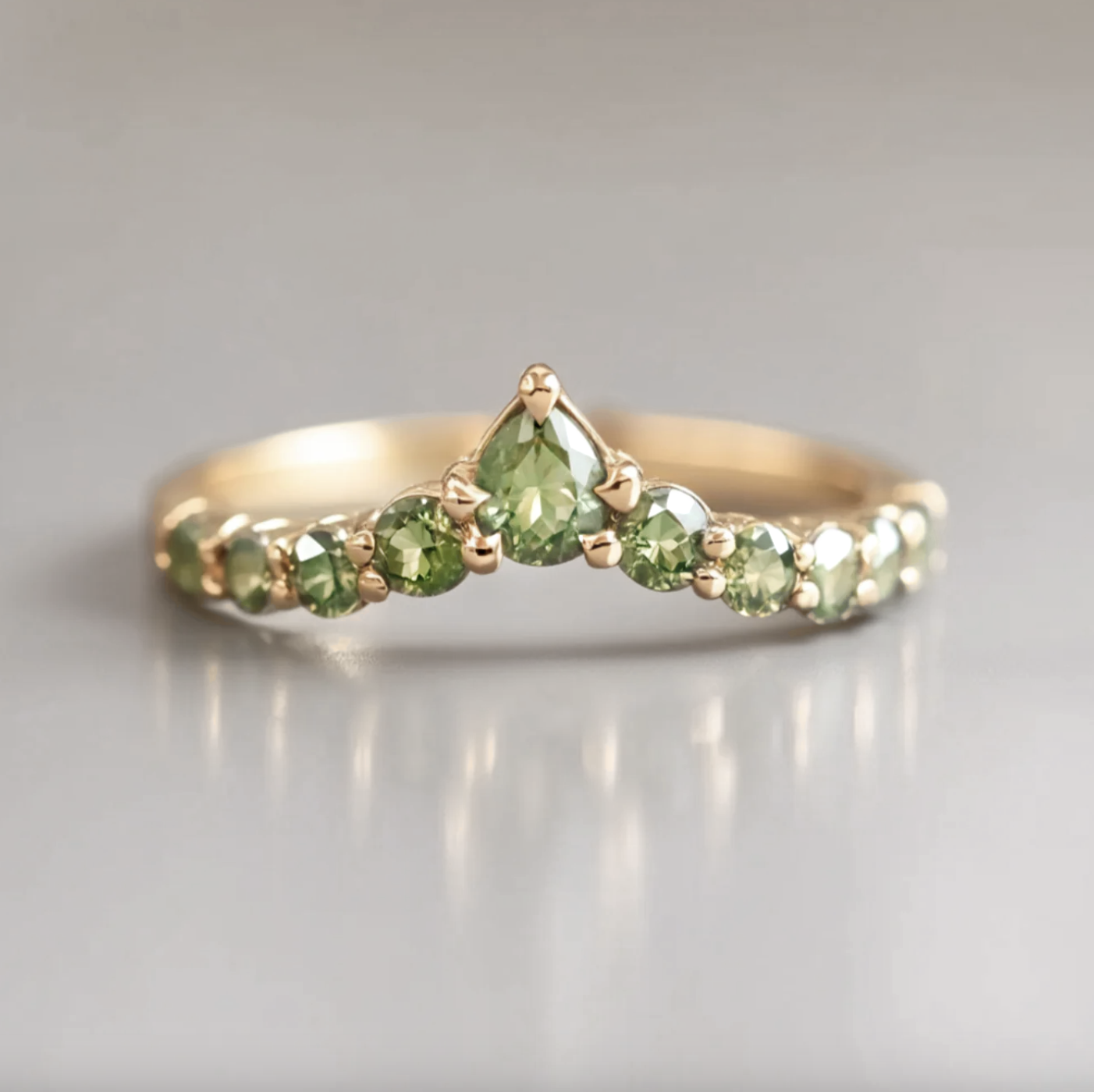 Green Horizon Curved Gold Wedding Stackable Band, Wedding band
