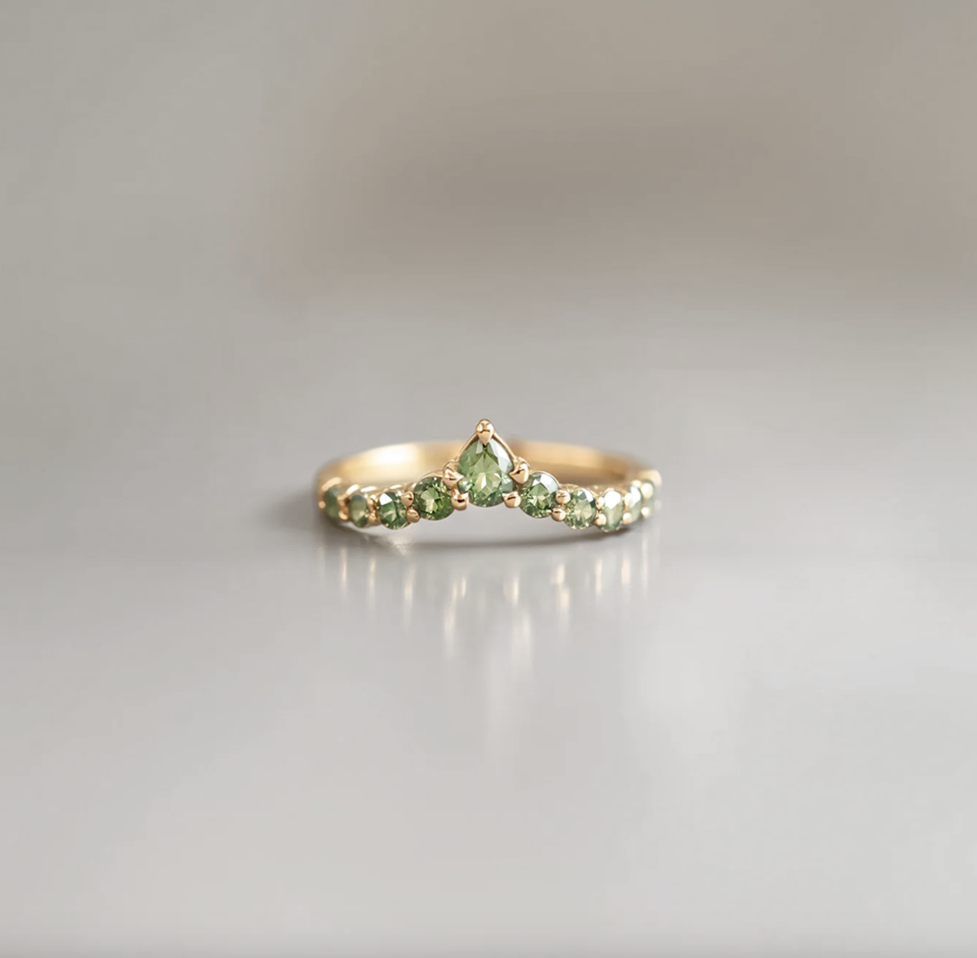Green Horizon Curved Gold Wedding Stackable Band, Wedding band