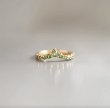 Load image into Gallery viewer, Green Horizon Curved Gold Wedding Stackable Band, Wedding band
