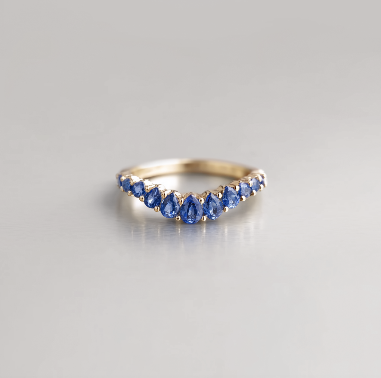 Blue Horizon Curved Gold Wedding Stackable Band, Wedding band
