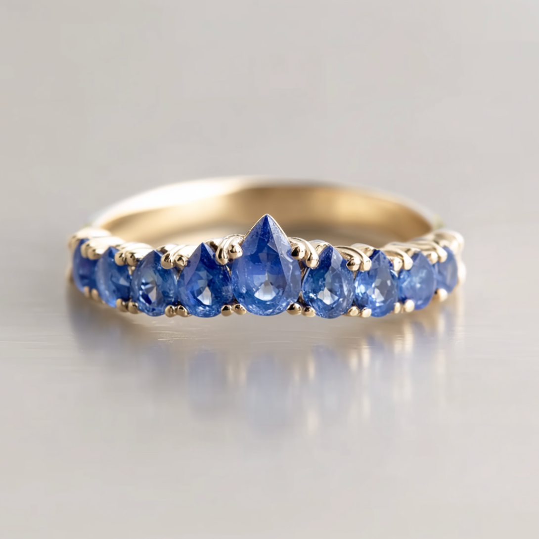 Blue Sapphire Curved Wedding Stackable Band, Sapphire Wedding band