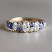 Load image into Gallery viewer, Oceanlight Moissanite and sapphire Gold Wedding Ring, Sapphire Engagement Ring
