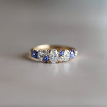 Load image into Gallery viewer, Oceanlight Moissanite and sapphire Gold Wedding Ring, Sapphire Engagement Ring
