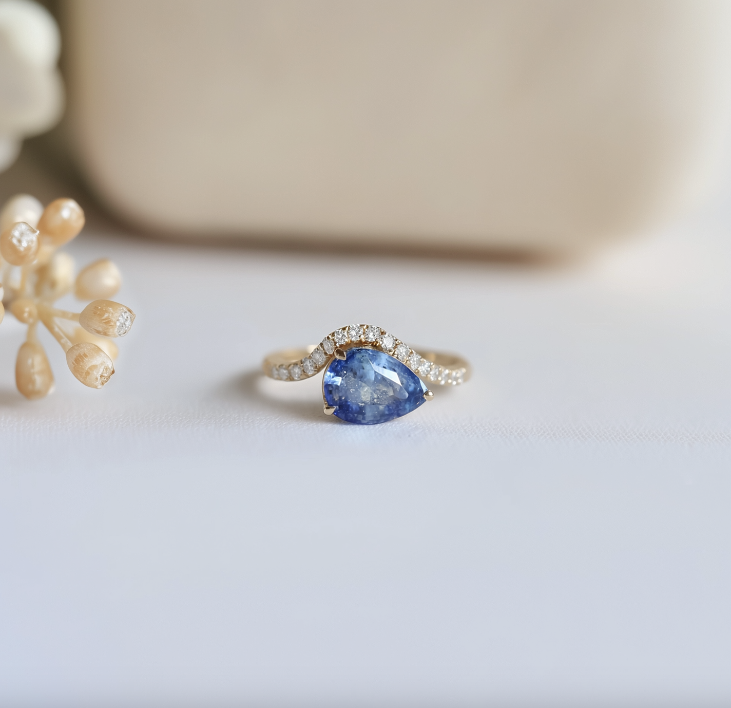 Sleeping Moon Blue Sapphire ring, Dainty Blue Sapphire Engagement ring, Engagement Ring