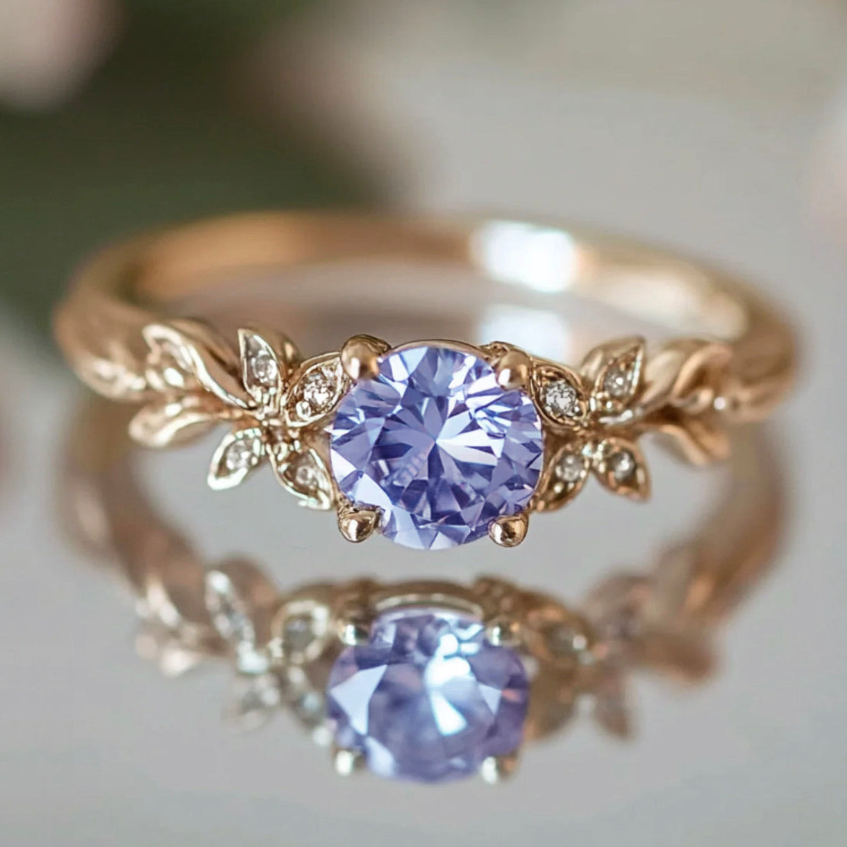 Amaranth Tanzanite Engagement Rings, 14k Gold Tanzanite Engagement Ring