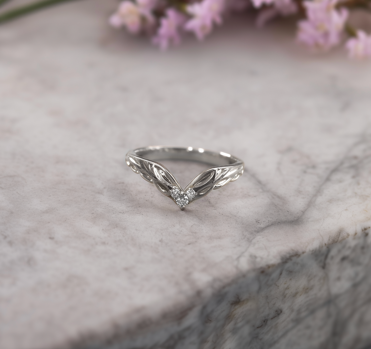 V shaped Matching band, 14k Gold Diamond V shaped Wedding Ring, Wedding stacking ring, Matching band