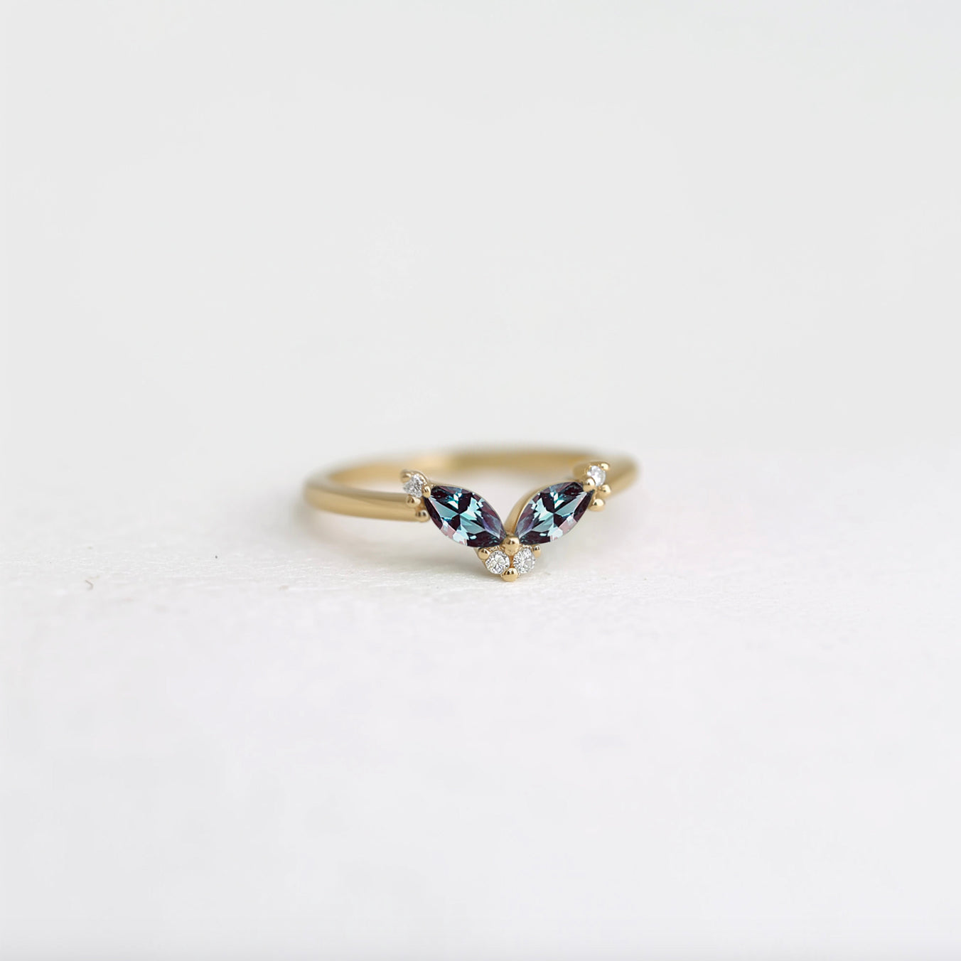 14k Gold Marquise Alexandrite Wedding ring, Alexandrite Wedding Stackable Ring