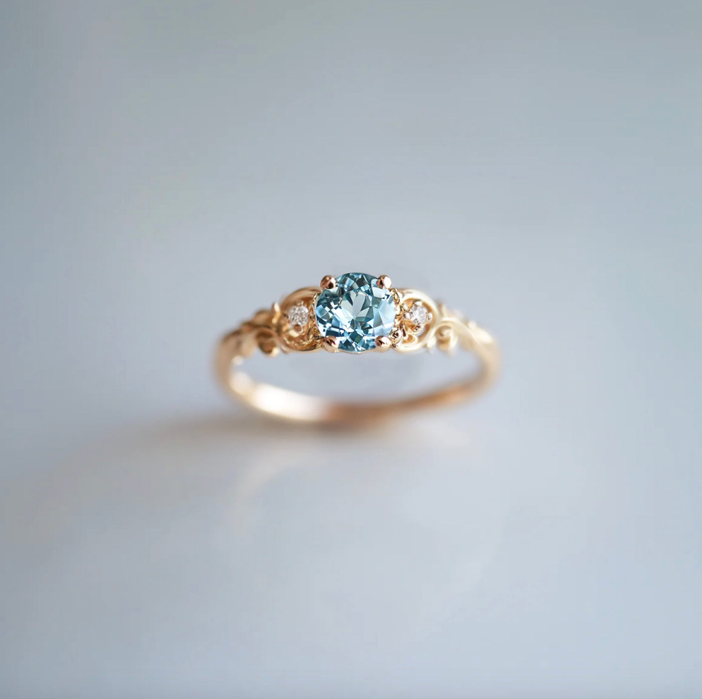 Blue Aquamarine Ring Gold, Aquamarine Engagement ring for women