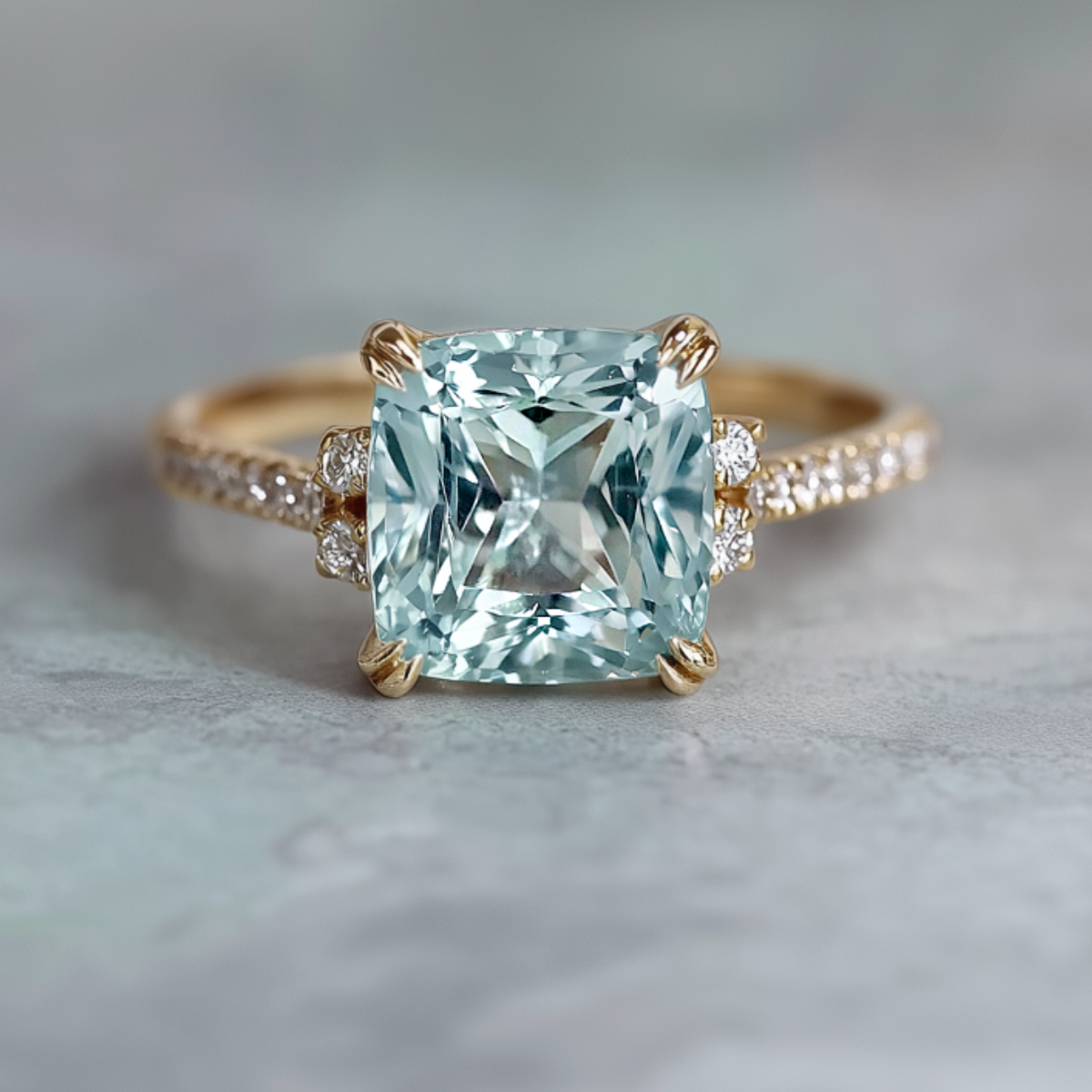Sky Blue Aquamarine Ring, Cushion Cut Aquamarine Engagement Rings, Eng