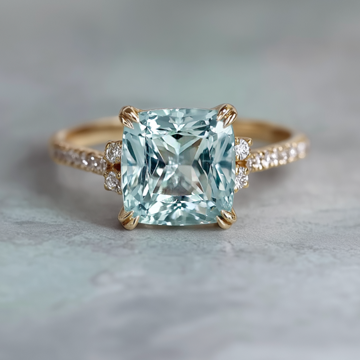 Sky Blue Aquamarine Ring, Cushion Cut Aquamarine Engagement Rings, Engagement ring