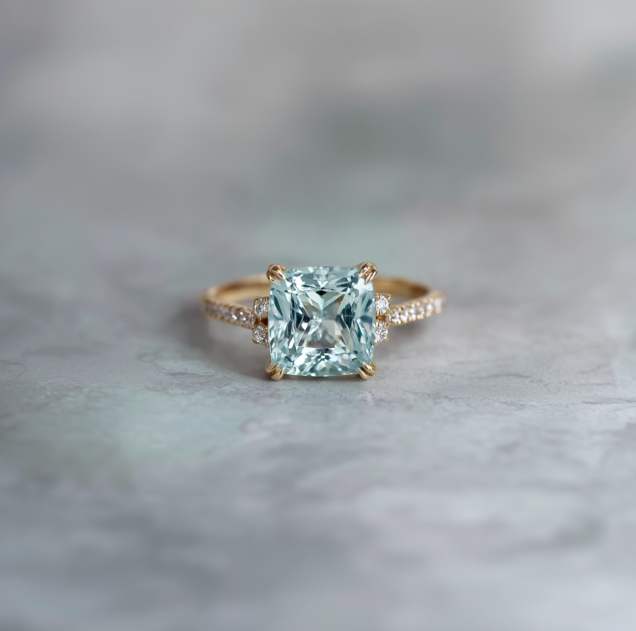 Sky Blue Aquamarine Ring, Cushion Cut Aquamarine Engagement Rings, Engagement ring