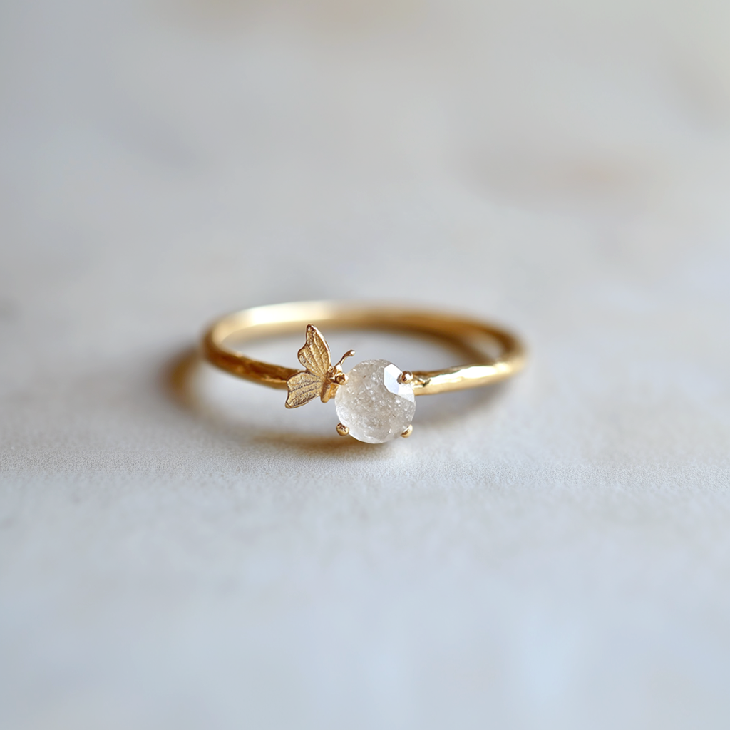 Lucky Butterfly Raw Diamond Ring, Unique Raw Diamond Engagement Ring