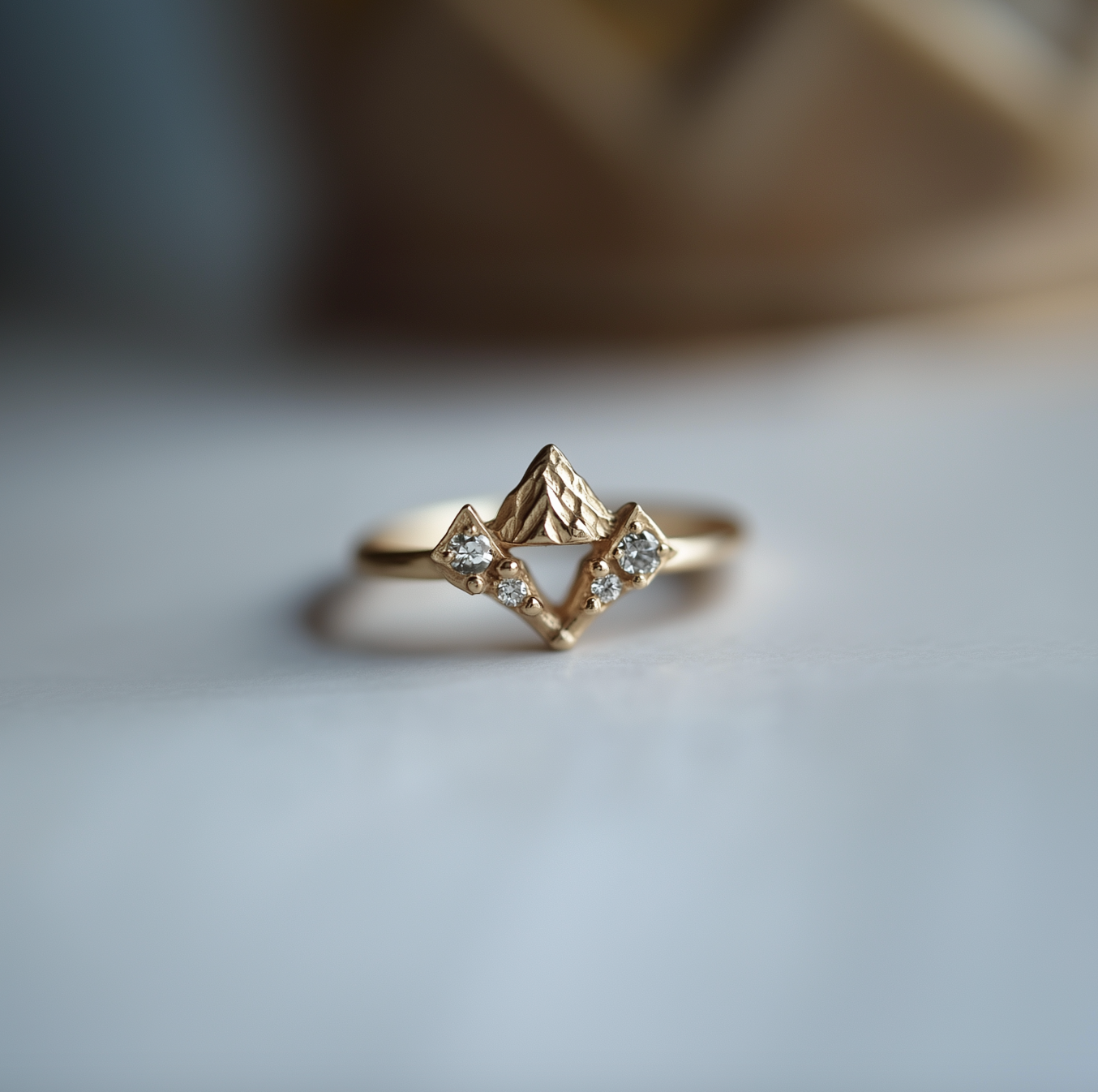 Alpenglow Mountain ring with Diamond, Unique Diamond Engagement Ring, Mountain Engagement ring Ring