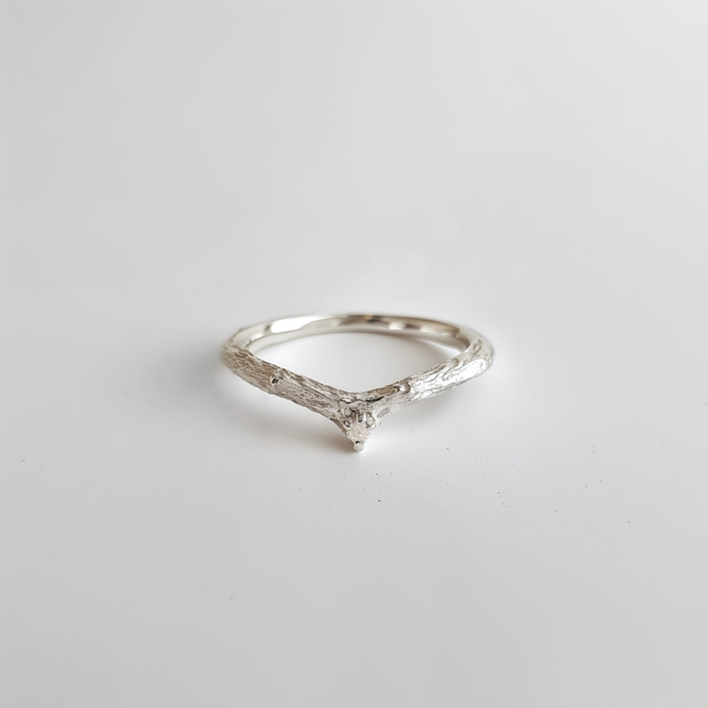 Angel's Wing bare twig Diamond ring, V Shape Wedding Band