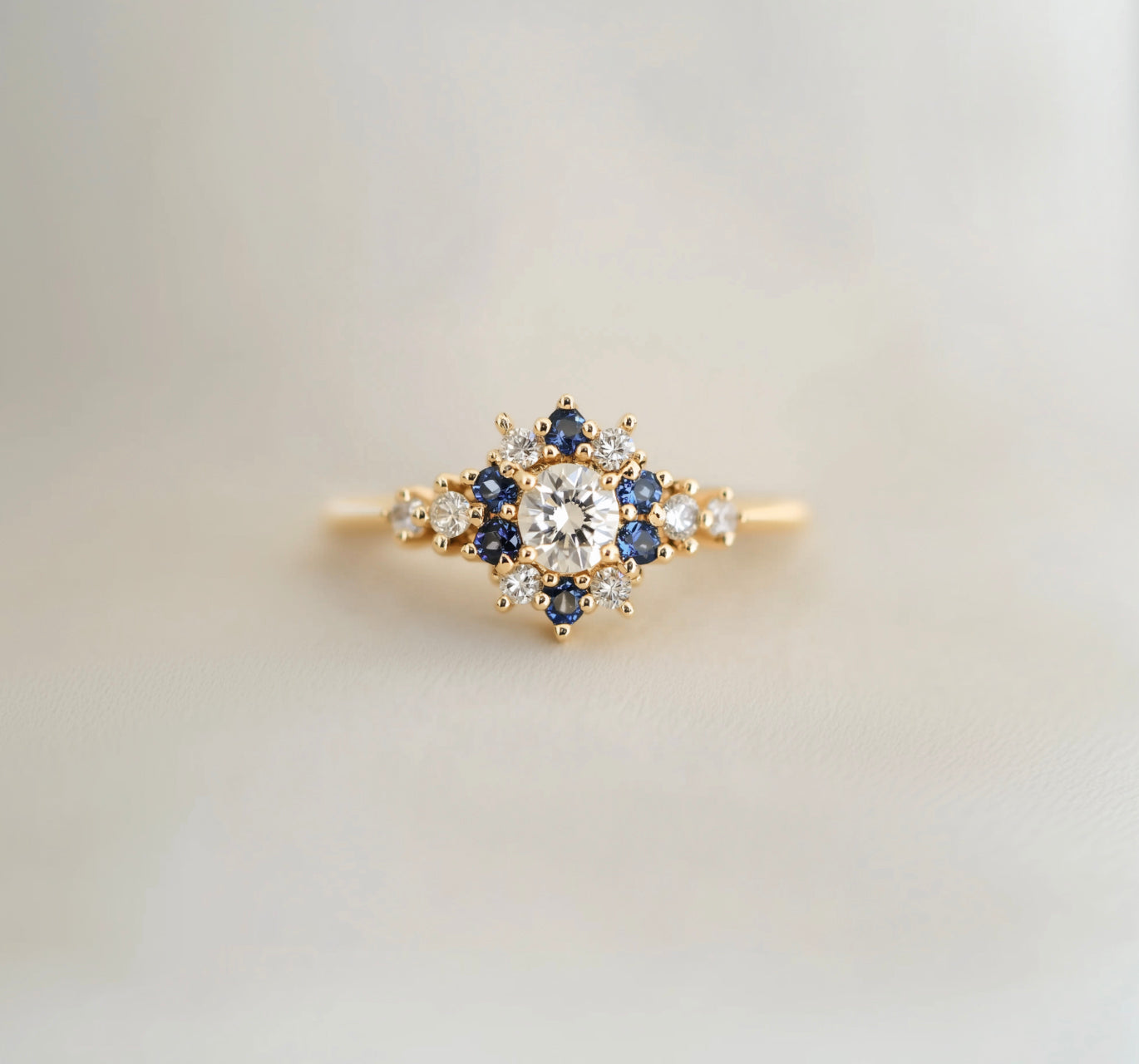 Natural blue and white Sapphire Engagement ring, Sapphire Engagement Ring # Indira