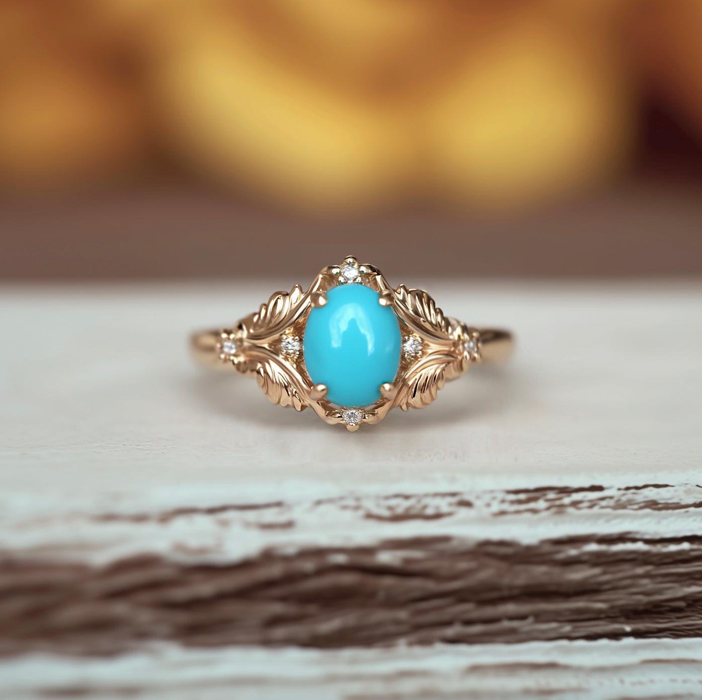Fairy Valley Turquoise Engagement ring, Natural Turquoise Engagement ring, Floral Turquoise Wedding Ring