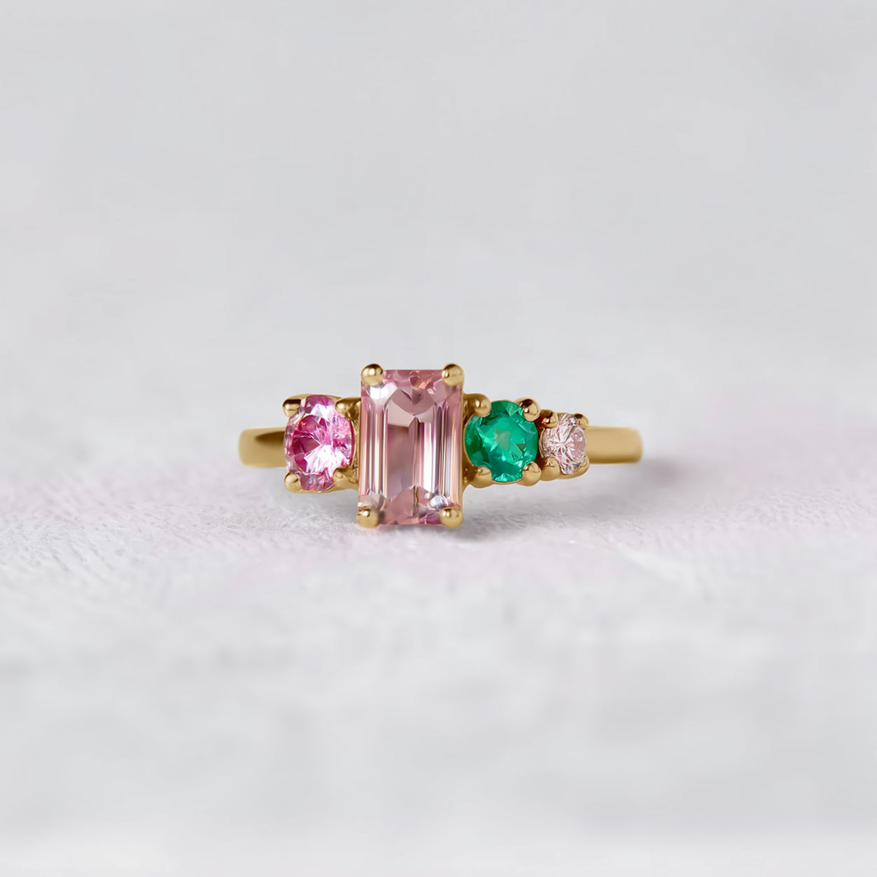 Birthstone Ring, Tourmaline and Emerald Ring, Multistone Engagement Ring