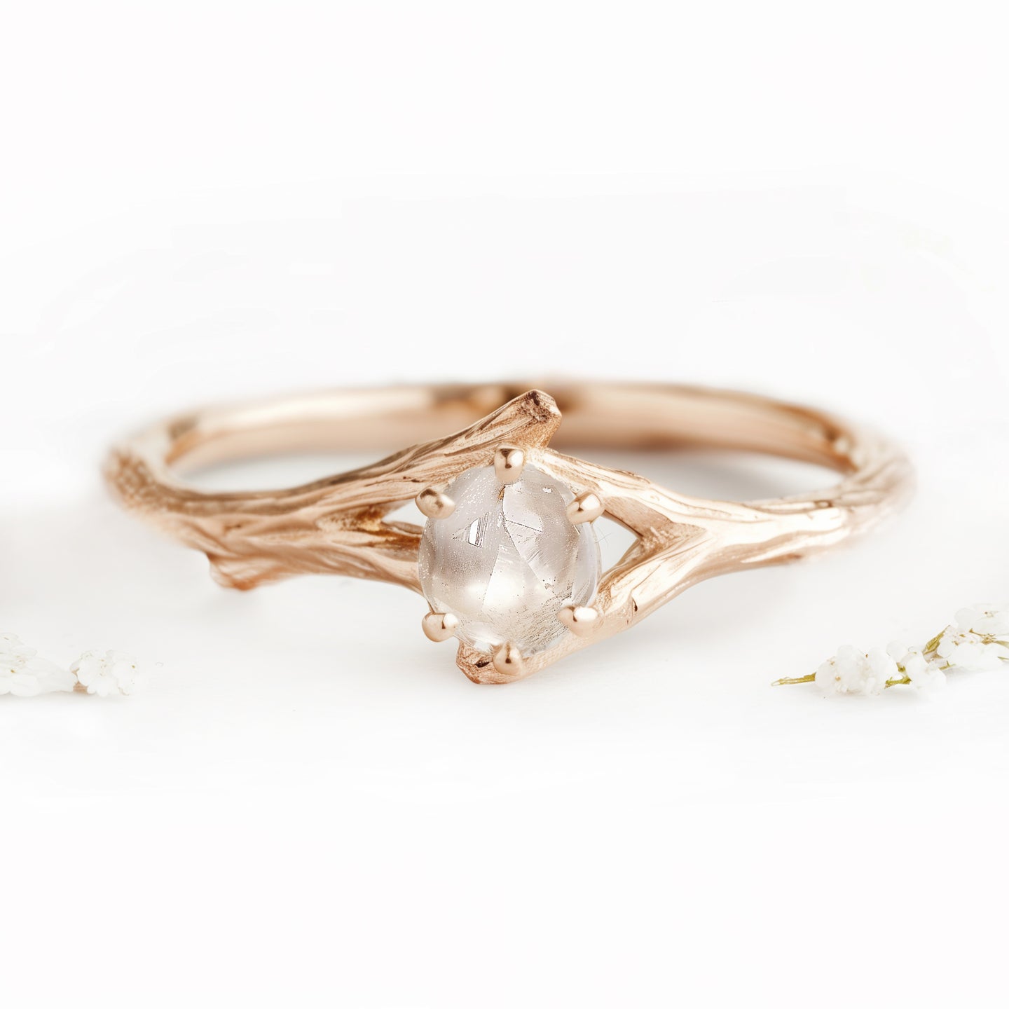 Raw Diamond Engagement Ring, Raw Diamond Twig Ring