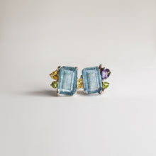 Load image into Gallery viewer, Multistone Gemstone Earring Studs, Aquamarine Earrings
