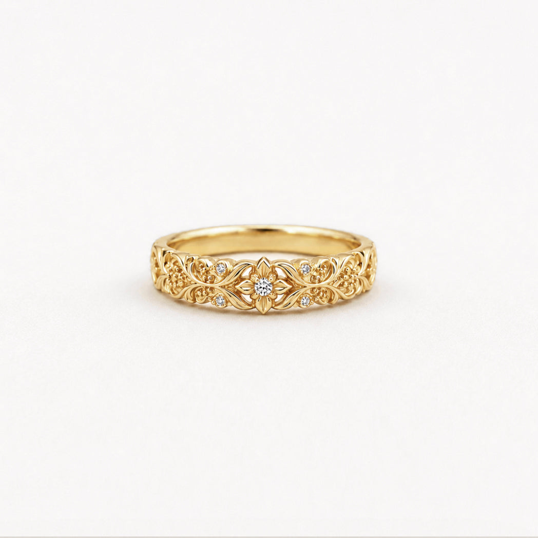Floral Diamond Wedding Band, Diamond Wedding Ring, Wedding Band For men and women
