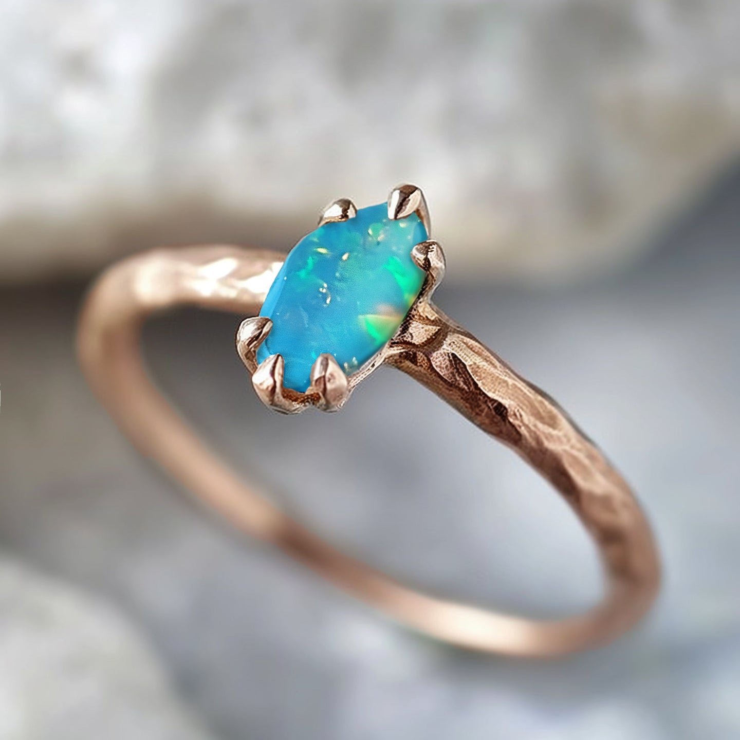 Custom Raw Opal Engagement Ring