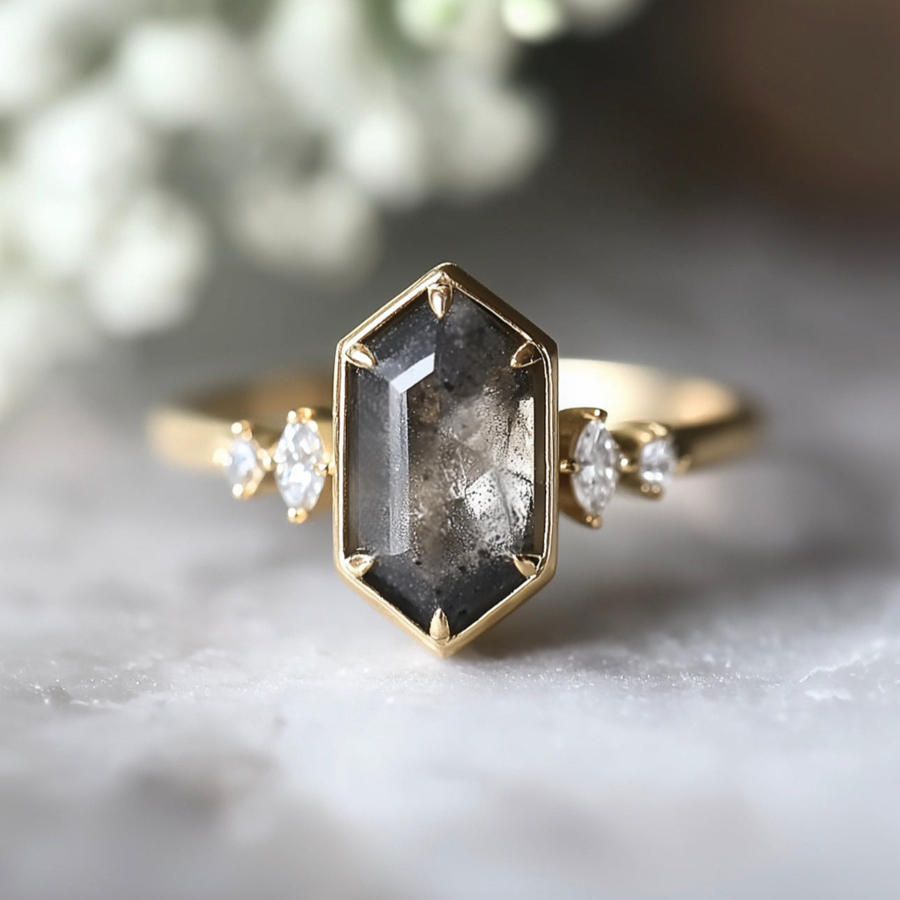 Starnight Black Salt and Pepper Diamond Ring, Diamond Engagement Ring