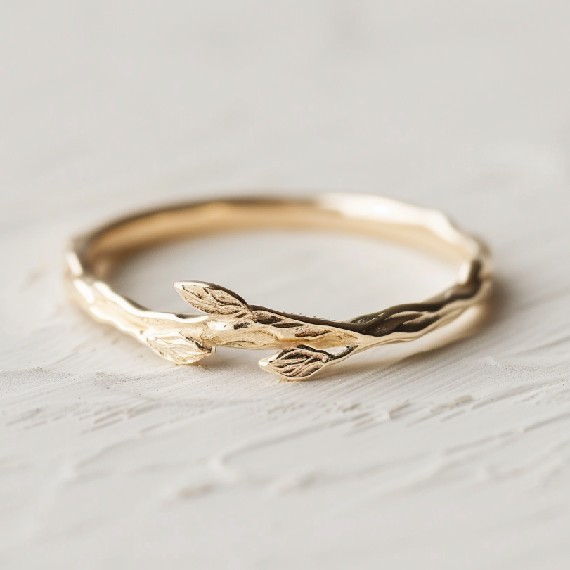 Laurel Tip, 14k Gold Wedding Ring, Leafy Garden Ring