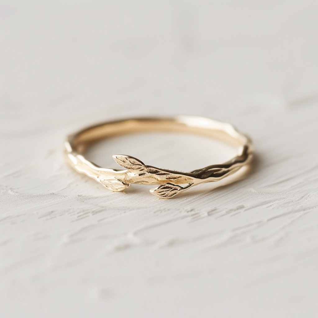 14k Gold Wedding Ring, Leafy Garden Ring