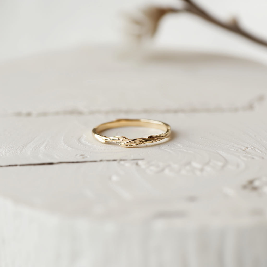 Gold Wedding Matching Leafy Ring