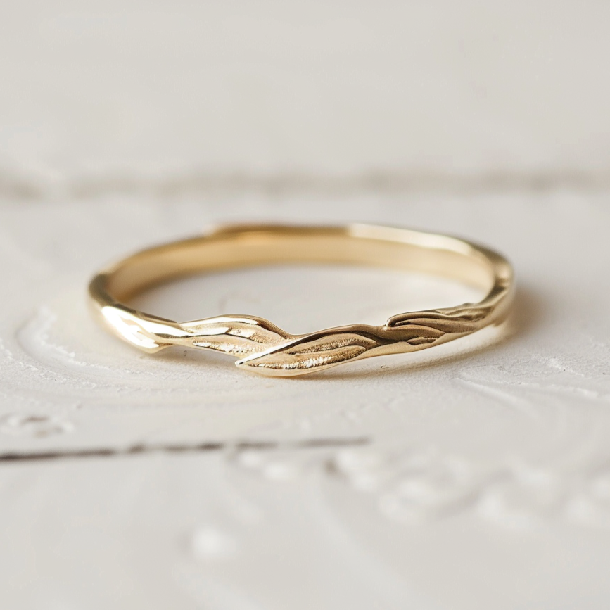 Gold Wedding Matching Leafy Ring