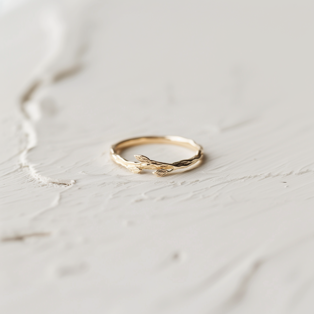 Laurel Tip, 14k Gold Wedding Ring, Leafy Garden Ring