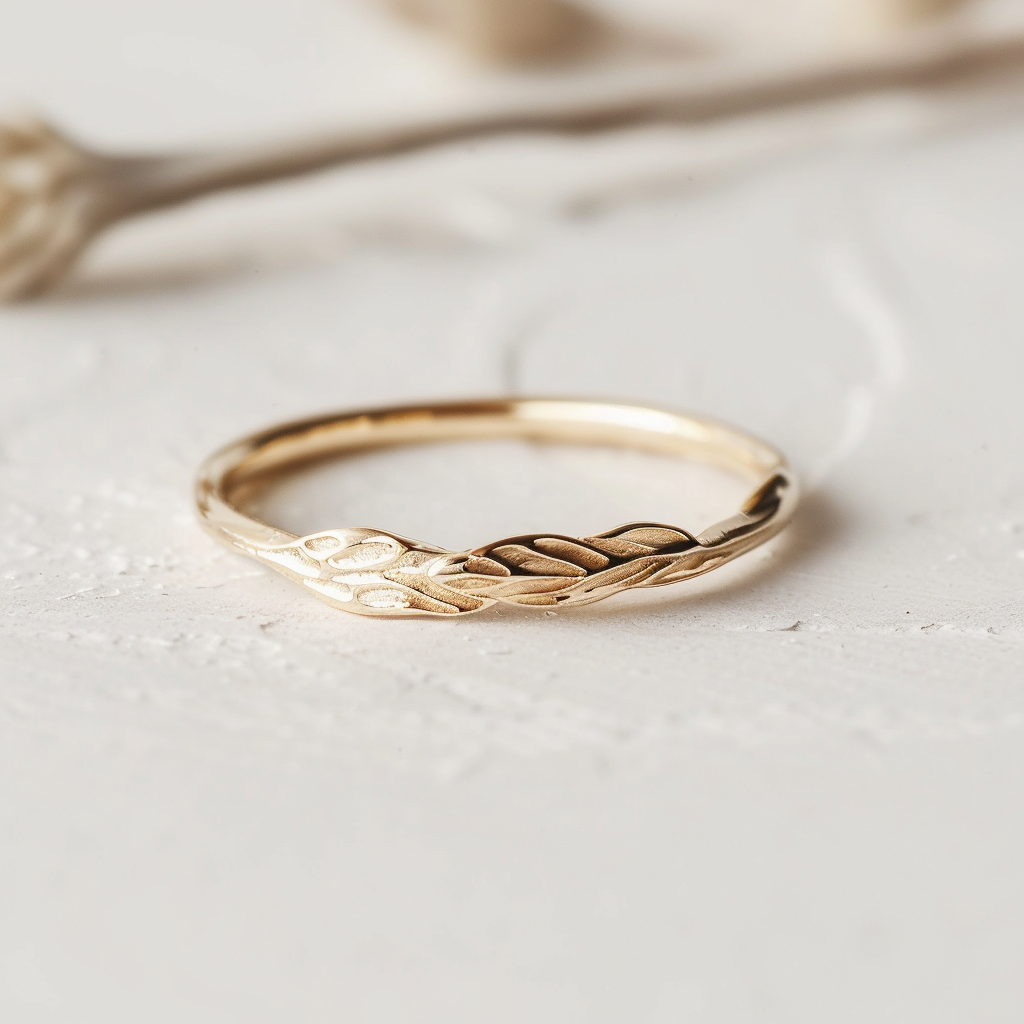 14k Gold Matching Leafy Ring