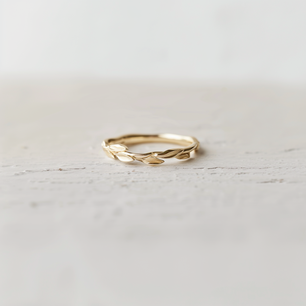 Lily Feather, 14k Gold Wedding Matching Leafy Ring