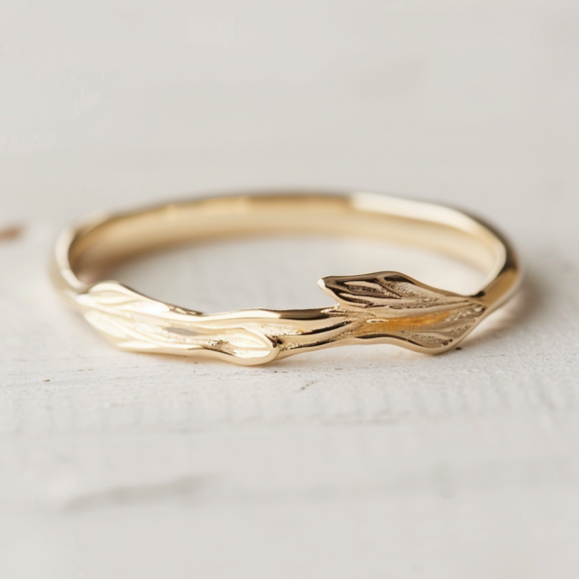 Willow Grace Gold Ring, 14k Gold Wedding Matching Ring