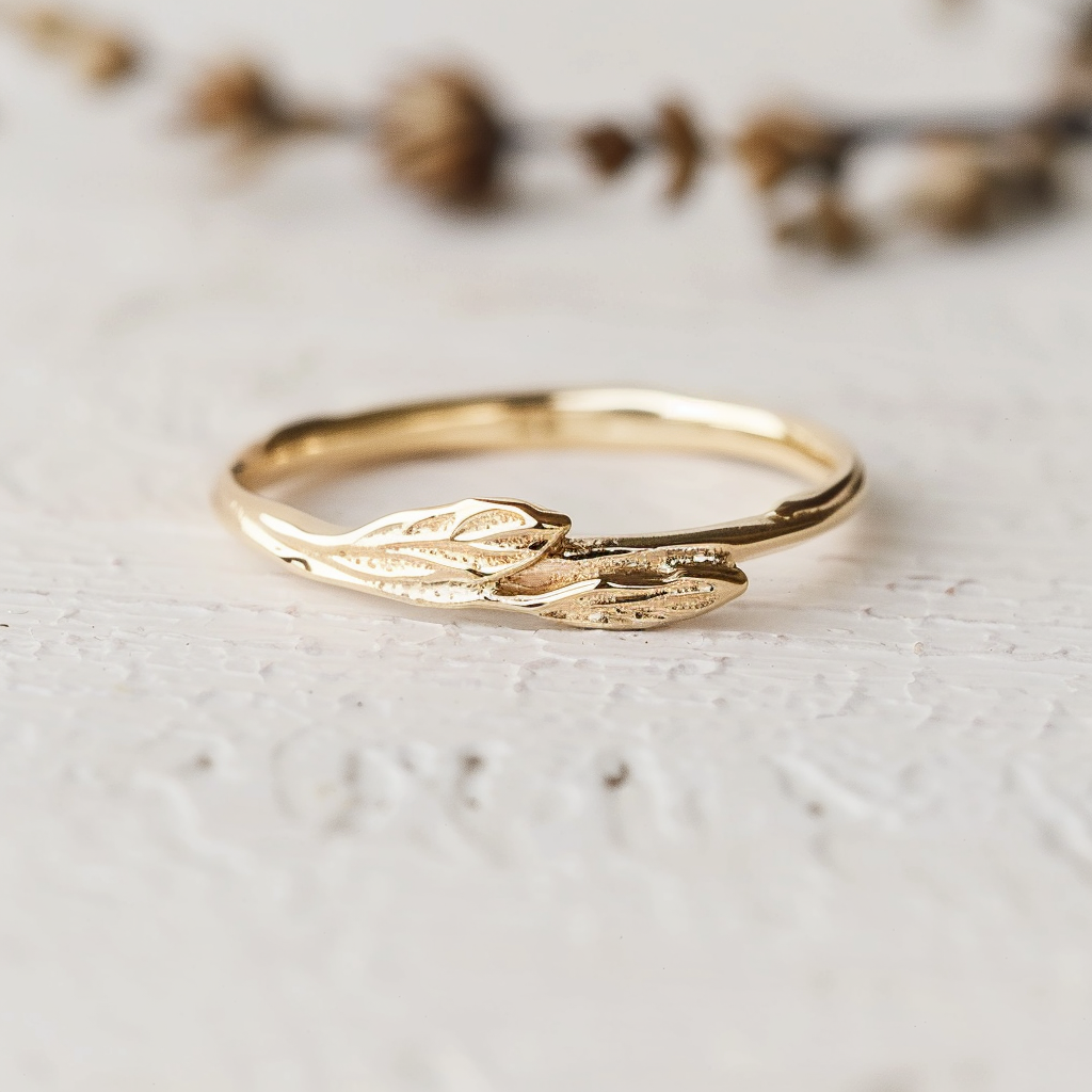 Sage Breeze, 14k Gold Wedding Ring, Leafy Ring