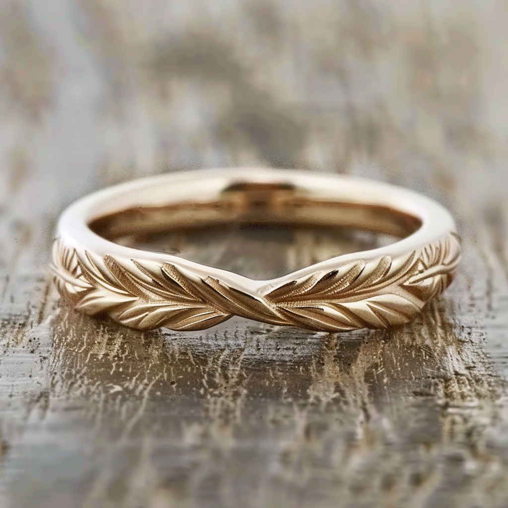 14k Gold Engraved Wedding band