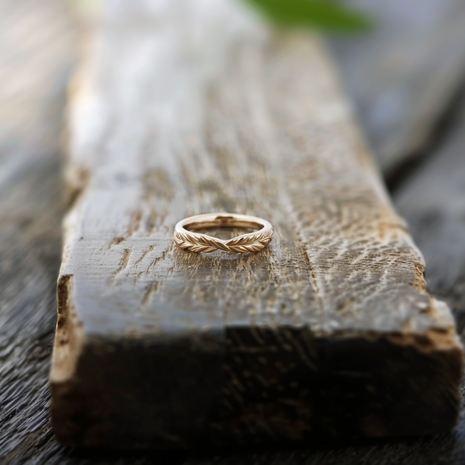 14k Gold Engraved Wedding band