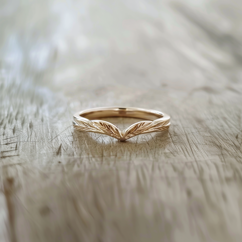 14k Gold Chevron Wedding band, Wedding stacking Ring for women