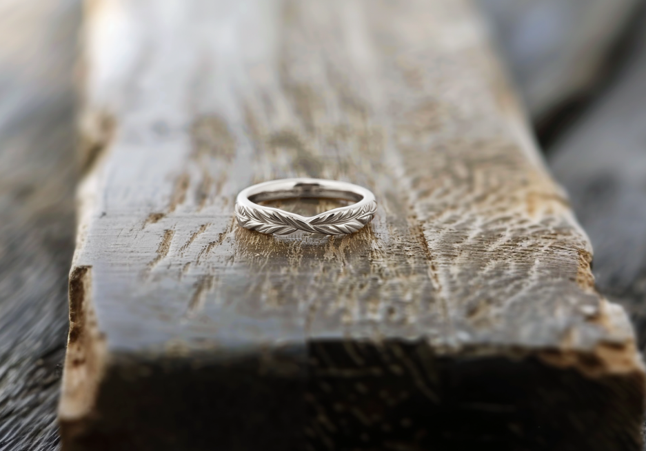 14k Gold Engraved Wedding band