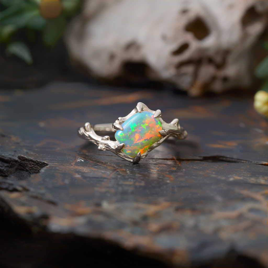 Raw Opal Engagement Ring, Rustic Charm