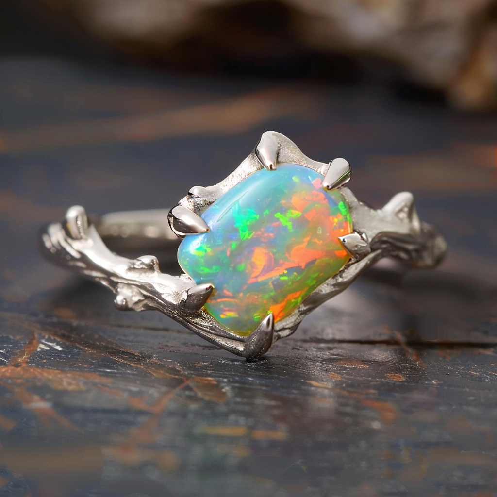 Raw Opal Engagement Ring, Rustic Charm