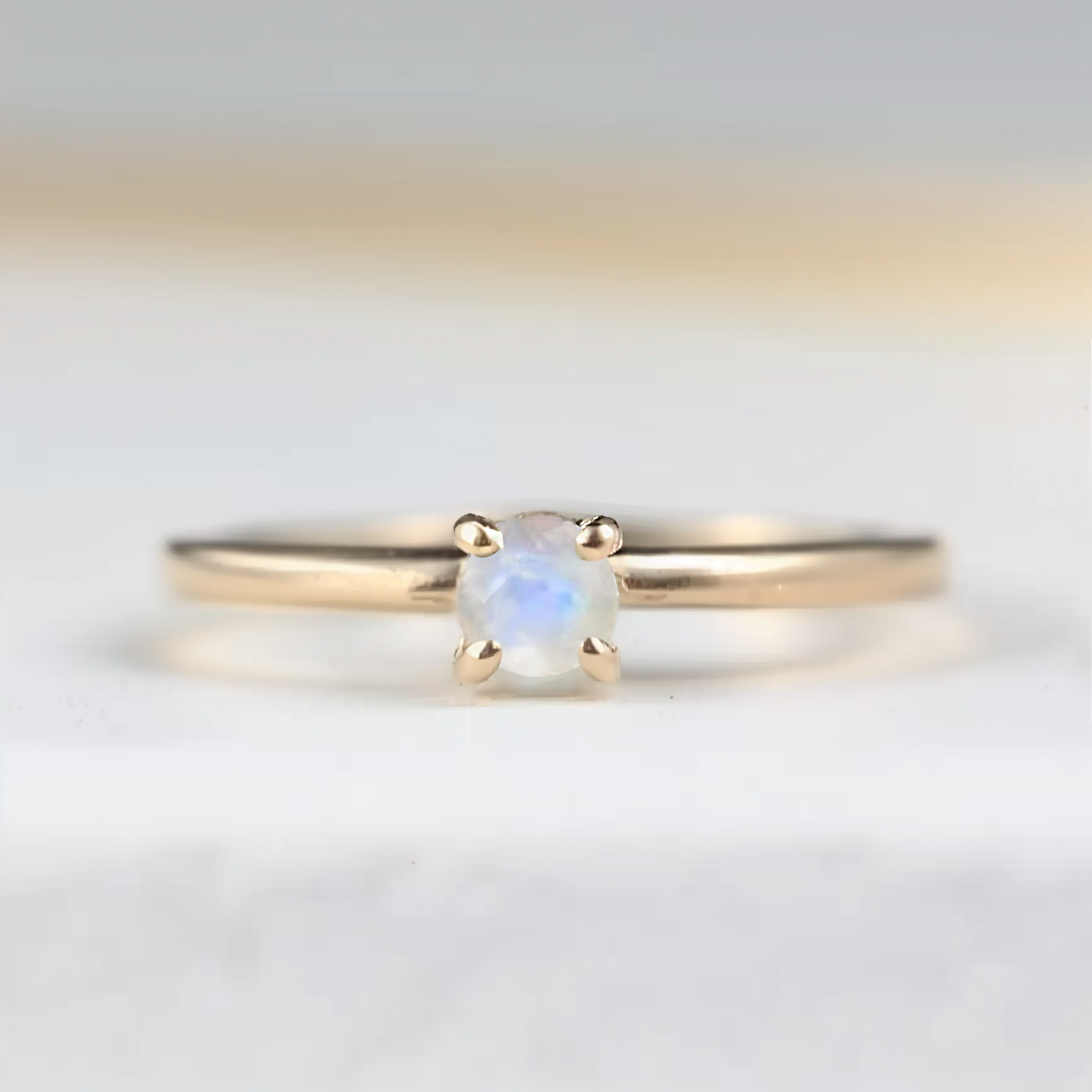 14k Gold Simple Moonstone Ring, Minimalist Moonstone Ring