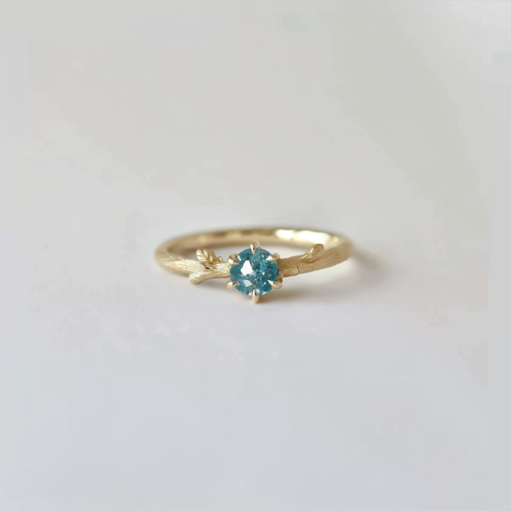 Blue Diamond Engagement Ring, Diamond Twig Ring