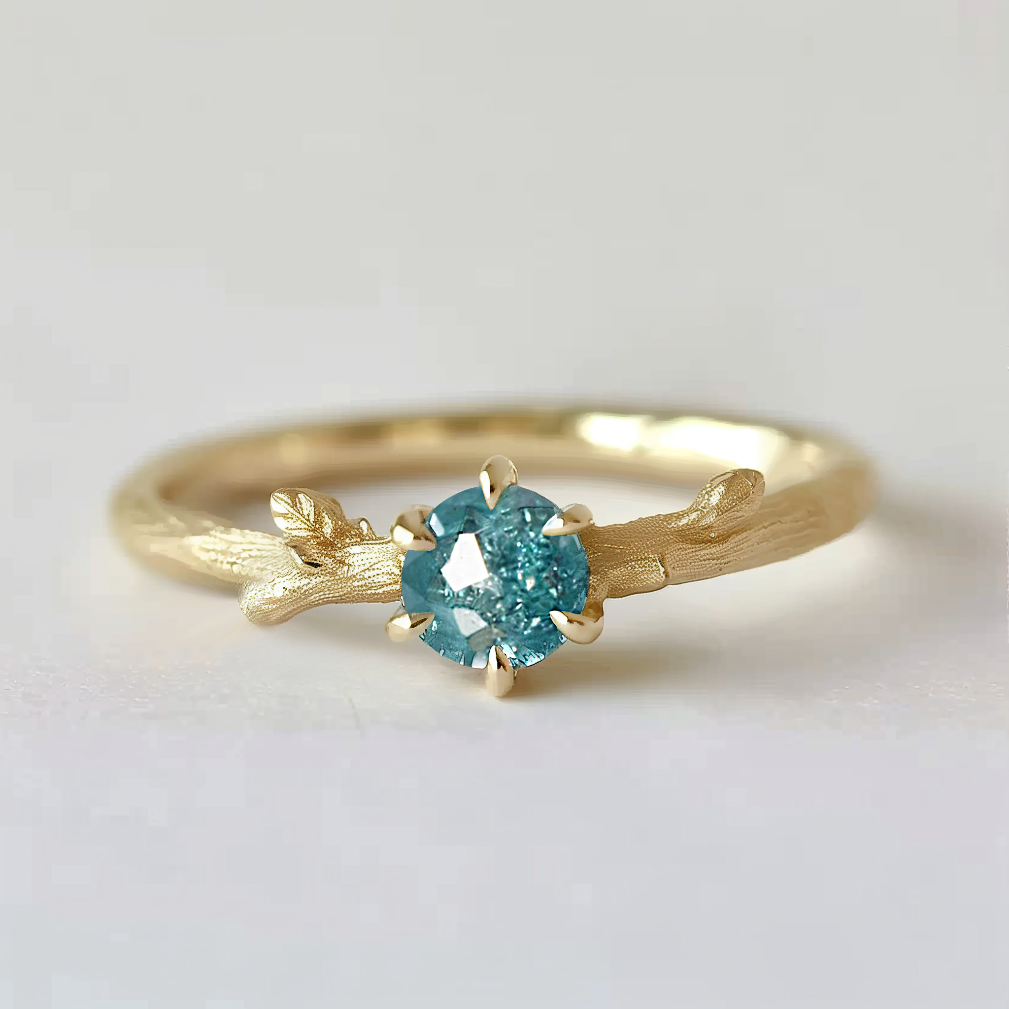 Blue Diamond Engagement Ring, Diamond Twig Ring